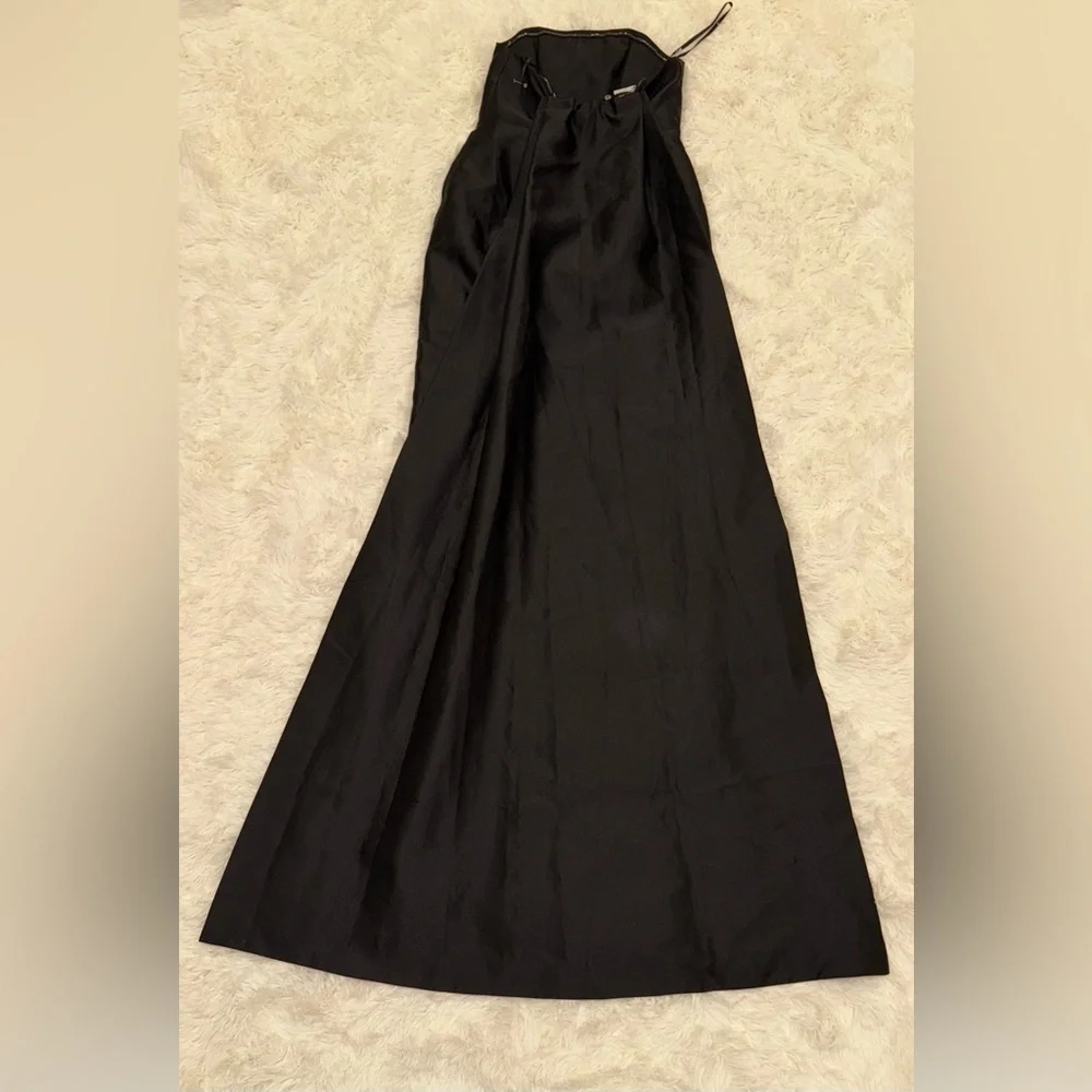 NEW Alfred Sung Strapless Satin Twill Column Gown w/ Removable Train sz 16 Black - Picture 5 of 7